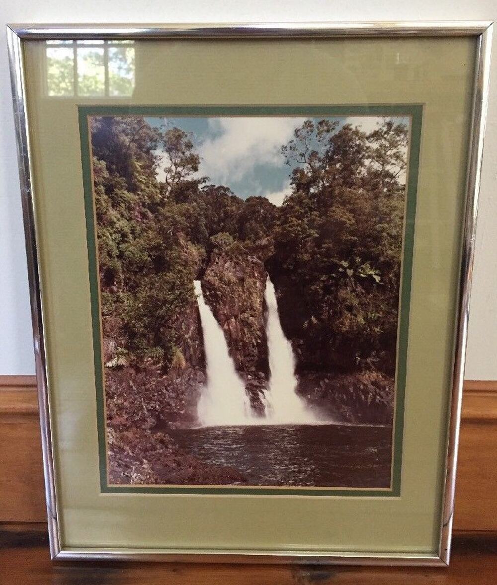 Vtg 1980 Wailuku River Waterfall Hilo Hawaii Matted Signed Framed Art Photograph